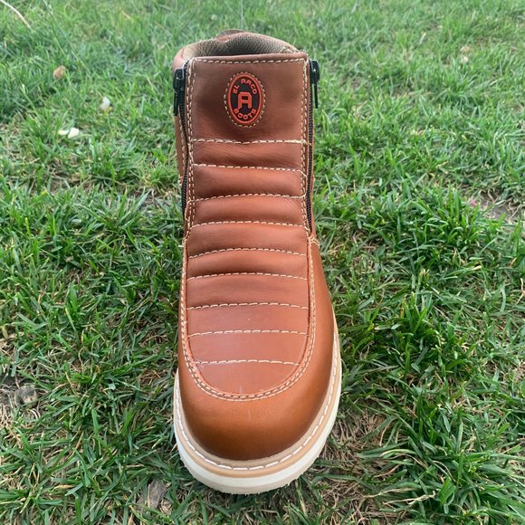 MEN\'S WORK BOOTS GENUINE LEATHER ZIP-UP TAN 339